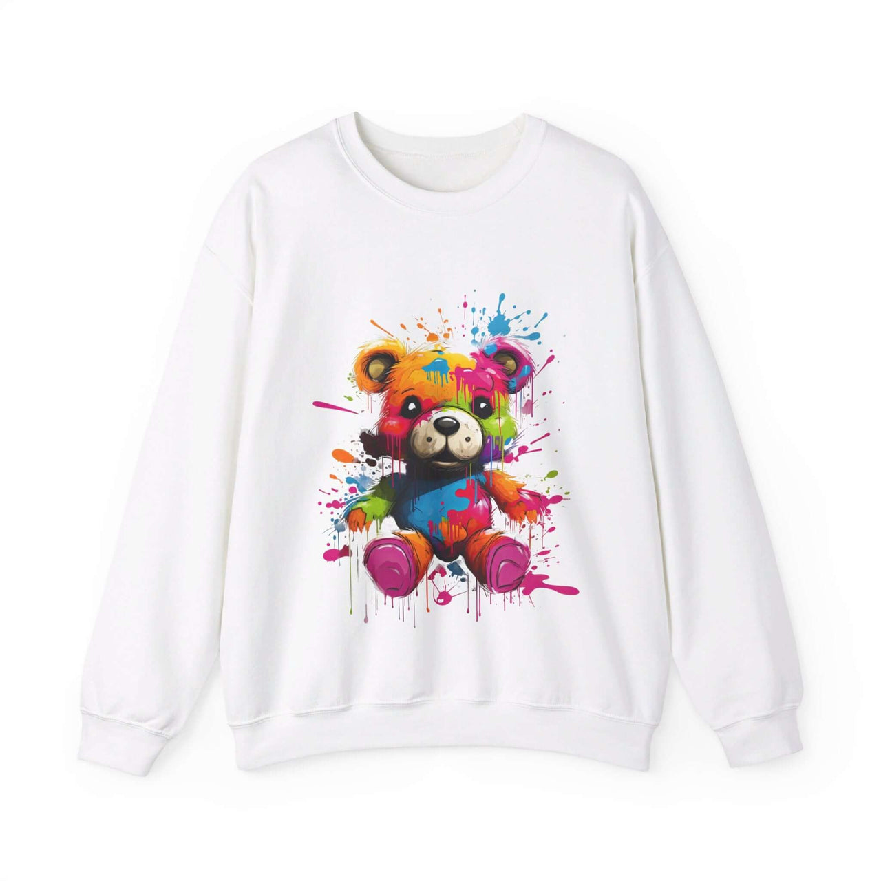 Teddy Bear Paint Splatter Crewneck Sweatshirt for Unique Style