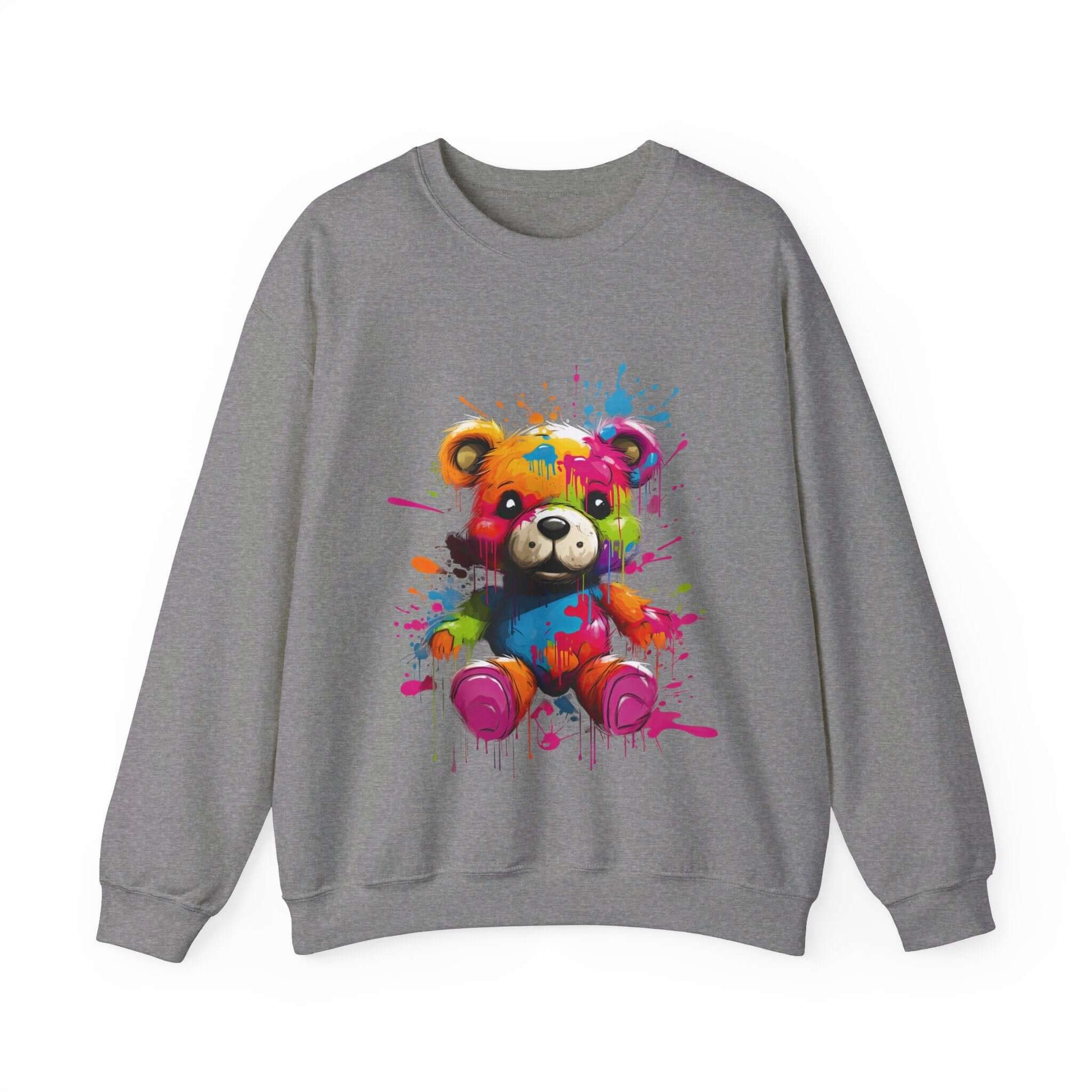 Teddy Bear Paint Splatter Crewneck Sweatshirt for Unique Style