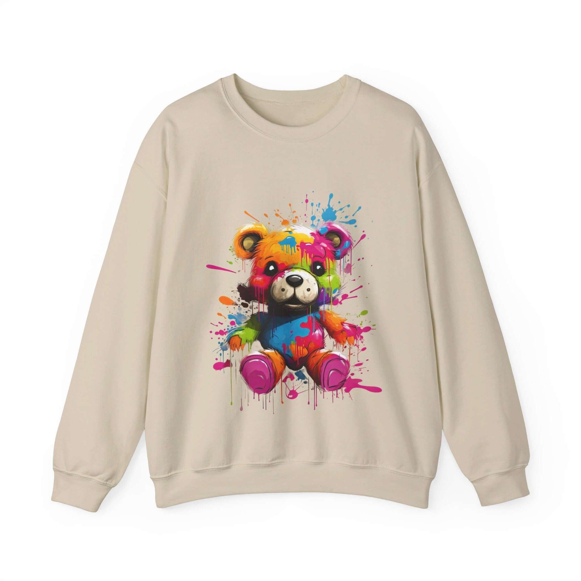 Teddy Bear Paint Splatter Crewneck Sweatshirt for Unique Style