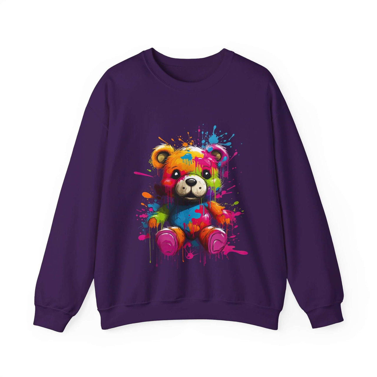 Teddy Bear Paint Splatter Crewneck Sweatshirt for Unique Style