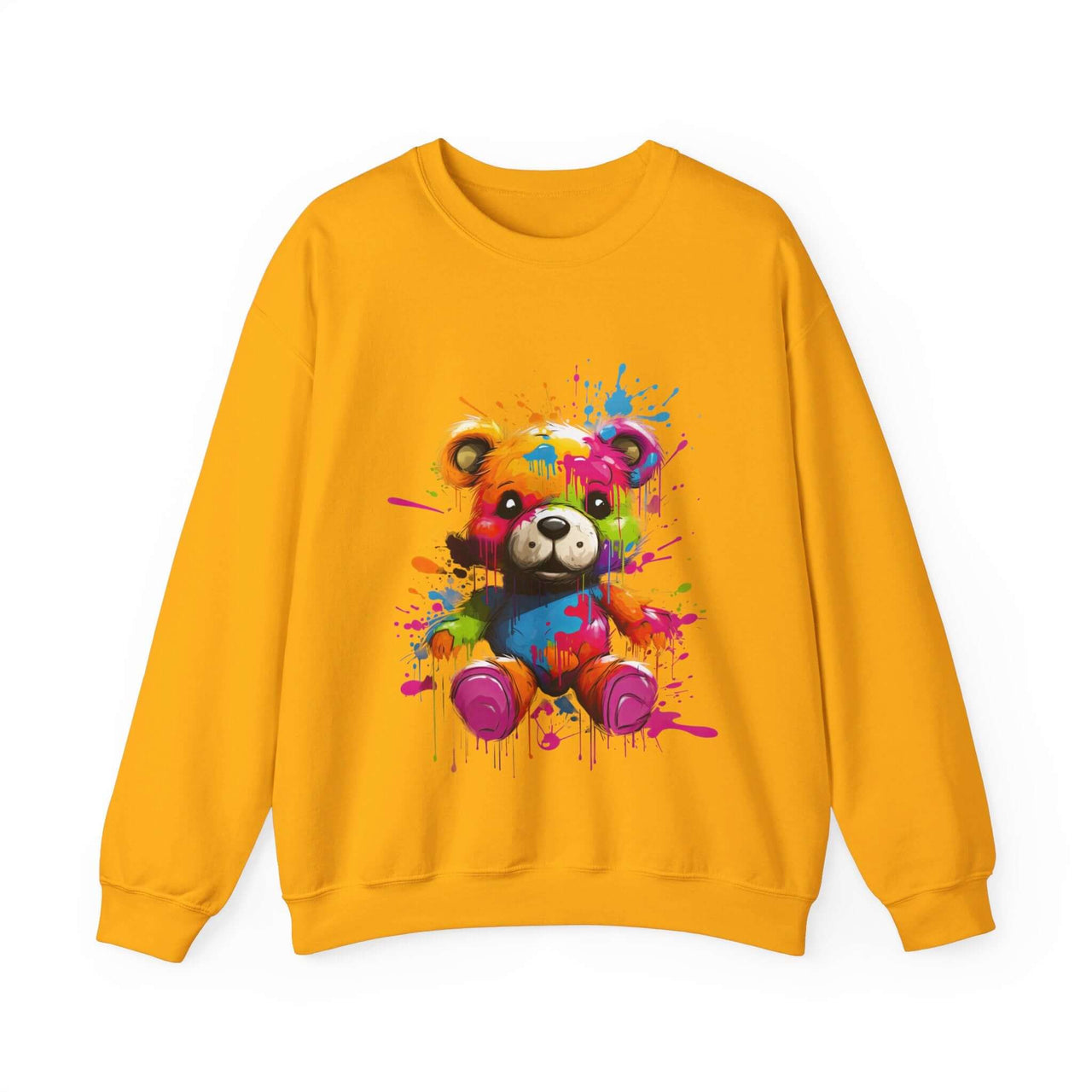 Teddy Bear Paint Splatter Crewneck Sweatshirt for Unique Style