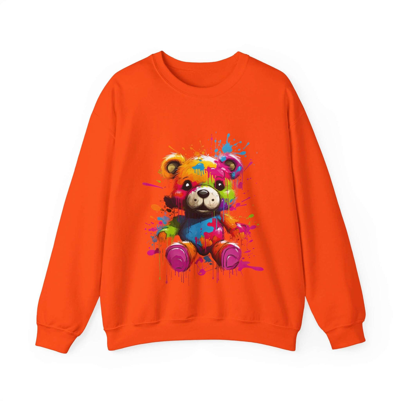 Teddy Bear Paint Splatter Crewneck Sweatshirt for Unique Style