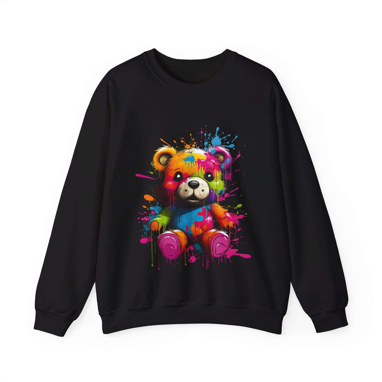 Teddy Bear Paint Splatter Crewneck Sweatshirt for Unique Style