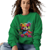 Thumbnail for Teddy Bear Paint Splatter Crewneck Sweatshirt for Unique Style Irish Green