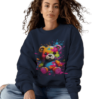 Thumbnail for Teddy Bear Paint Splatter Crewneck Sweatshirt for Unique Style Navy