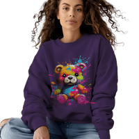 Thumbnail for Teddy Bear Paint Splatter Crewneck Sweatshirt for Unique Style Purple