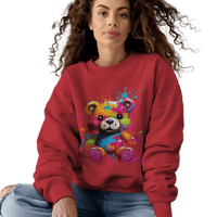 Thumbnail for Teddy Bear Paint Splatter Crewneck Sweatshirt for Unique Style Red