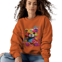 Thumbnail for Teddy Bear Paint Splatter Crewneck Sweatshirt for Unique Style Orange