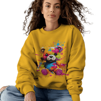 Thumbnail for Teddy Bear Paint Splatter Crewneck Sweatshirt for Unique Style Gold