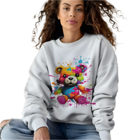 Thumbnail for Teddy Bear Paint Splatter Crewneck Sweatshirt for Unique Style White