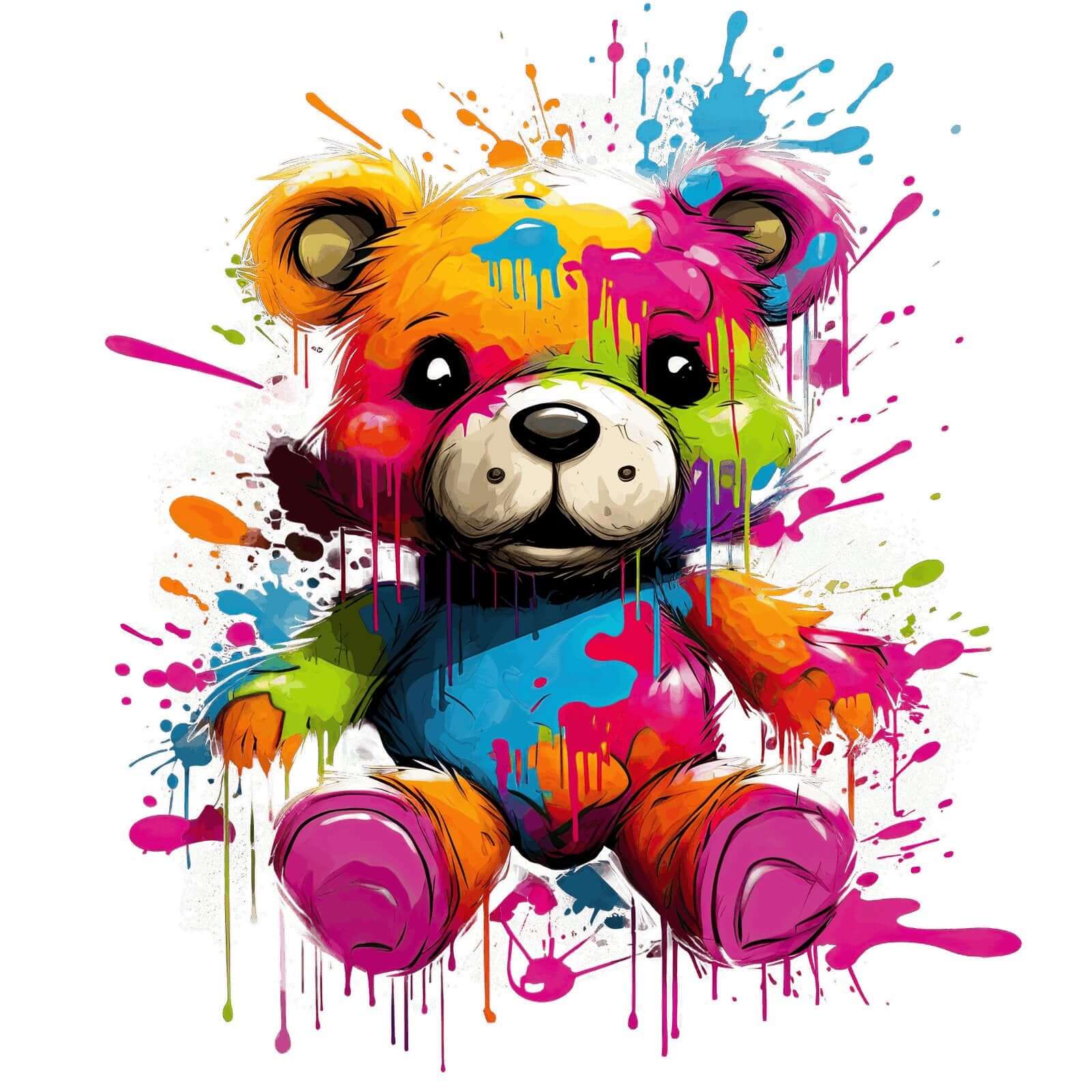 Teddy Bear Paint Splatter Crewneck Sweatshirt for Unique Style