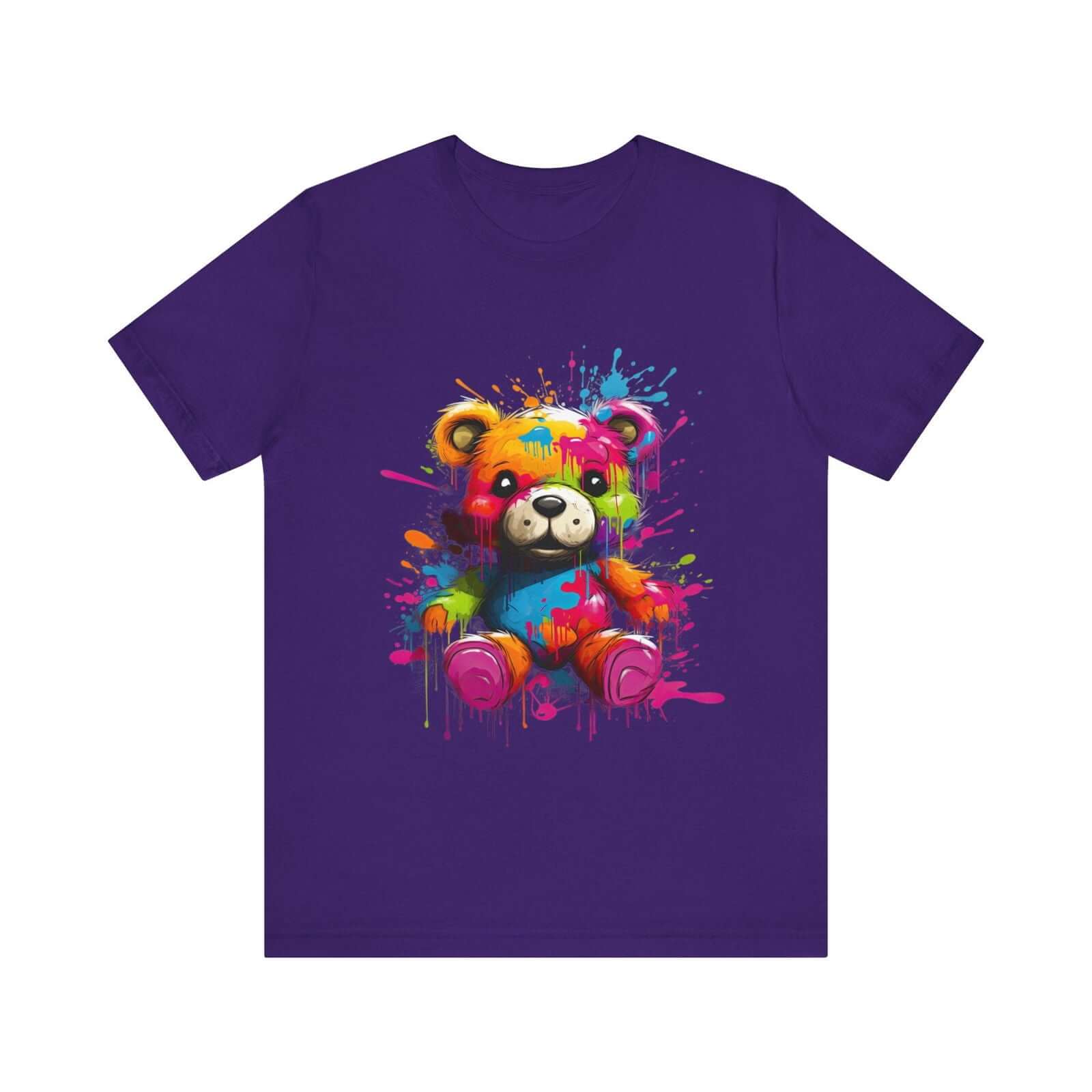 Teddy Bear Paint Splatter T-Shirt for a Colorful Statement