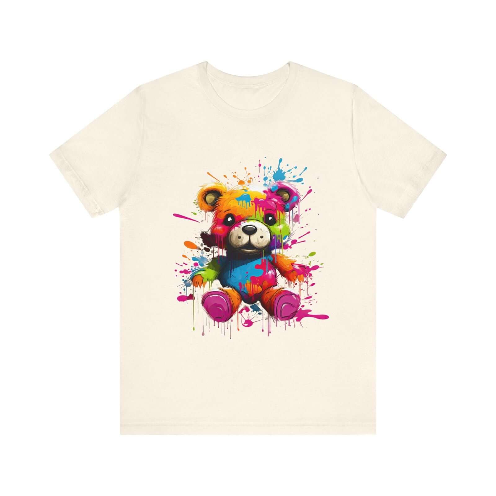 Teddy Bear Paint Splatter T-Shirt for a Colorful Statement