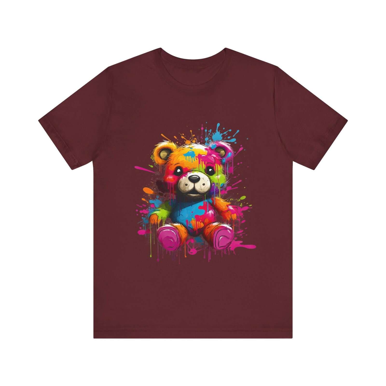 Teddy Bear Paint Splatter T-Shirt for a Colorful Statement