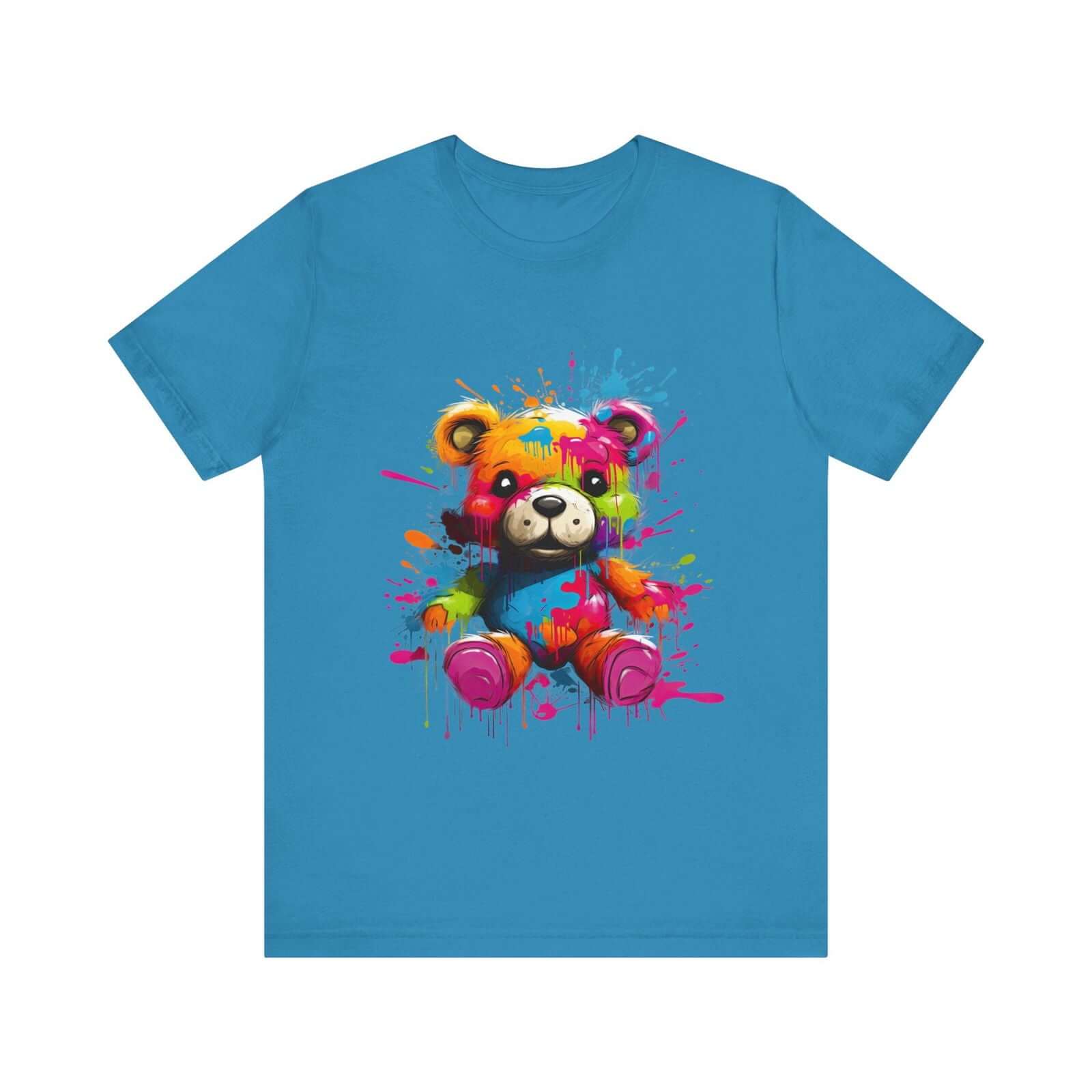 Teddy Bear Paint Splatter T-Shirt for a Colorful Statement