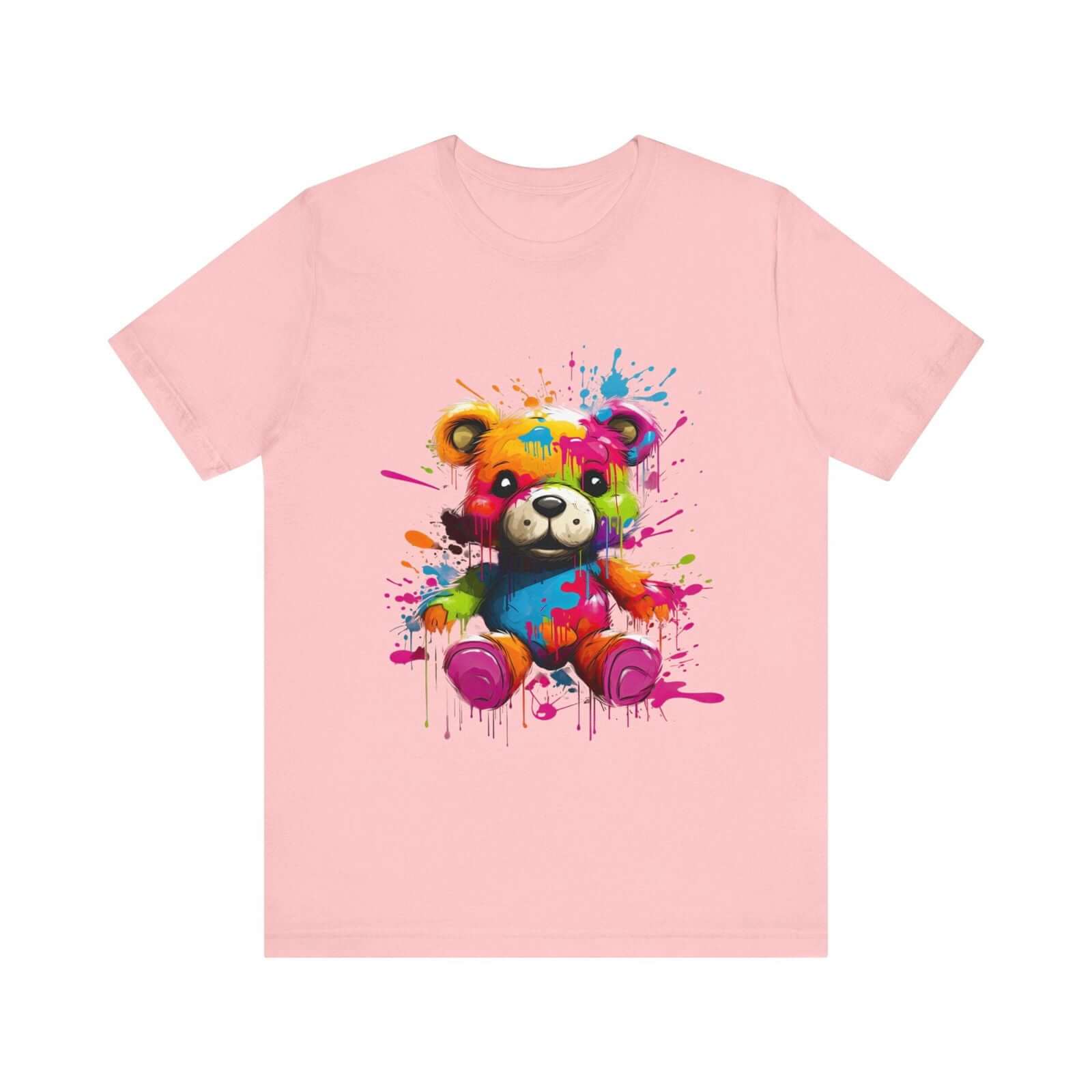 Teddy Bear Paint Splatter T-Shirt for a Colorful Statement