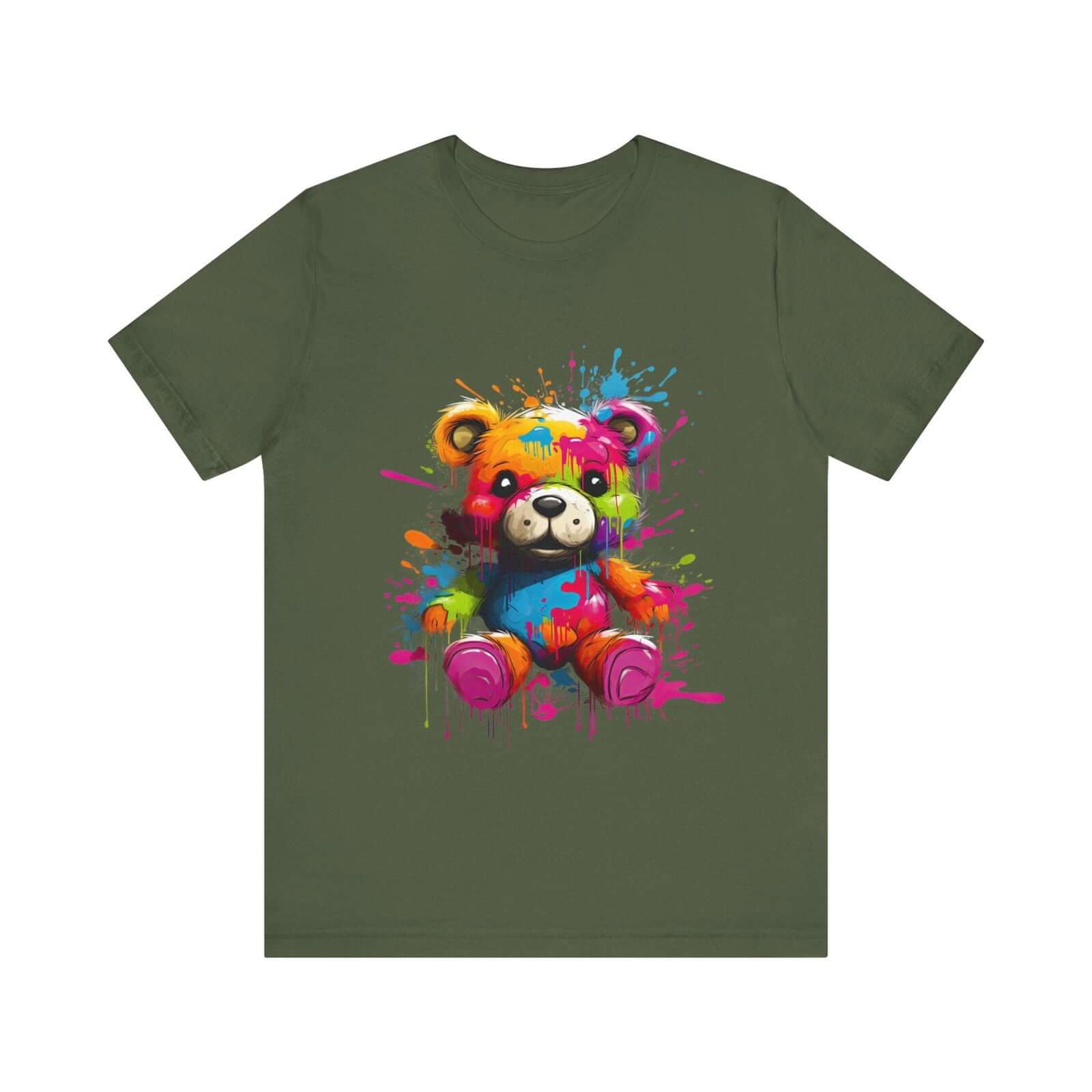 Teddy Bear Paint Splatter T-Shirt for a Colorful Statement