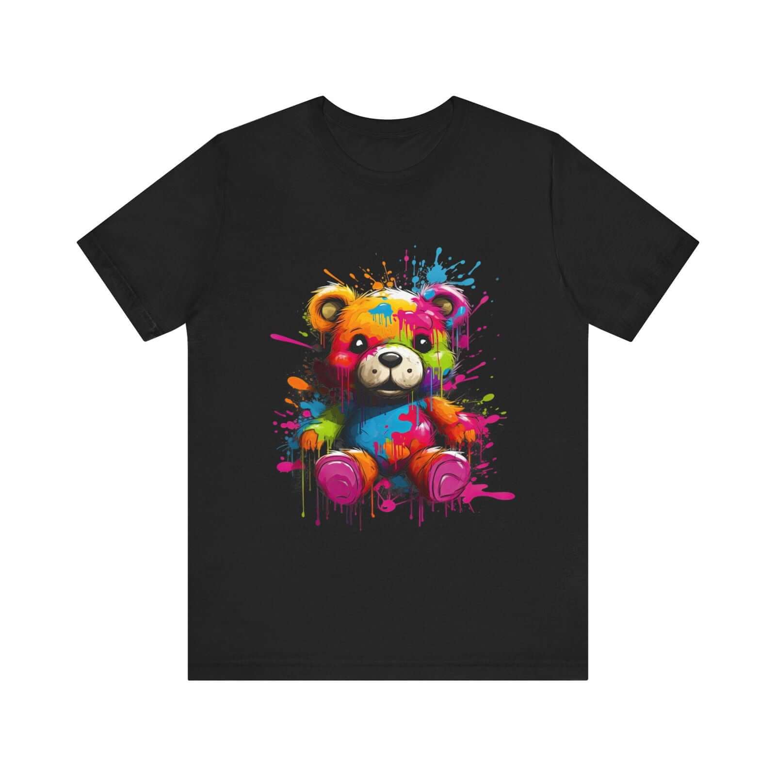 Teddy Bear Paint Splatter T-Shirt for a Colorful Statement