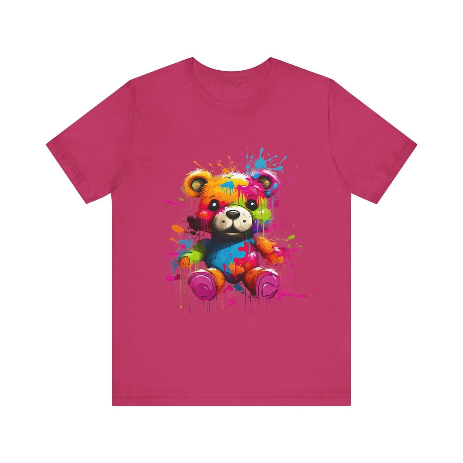 Teddy Bear Paint Splatter T-Shirt for a Colorful Statement