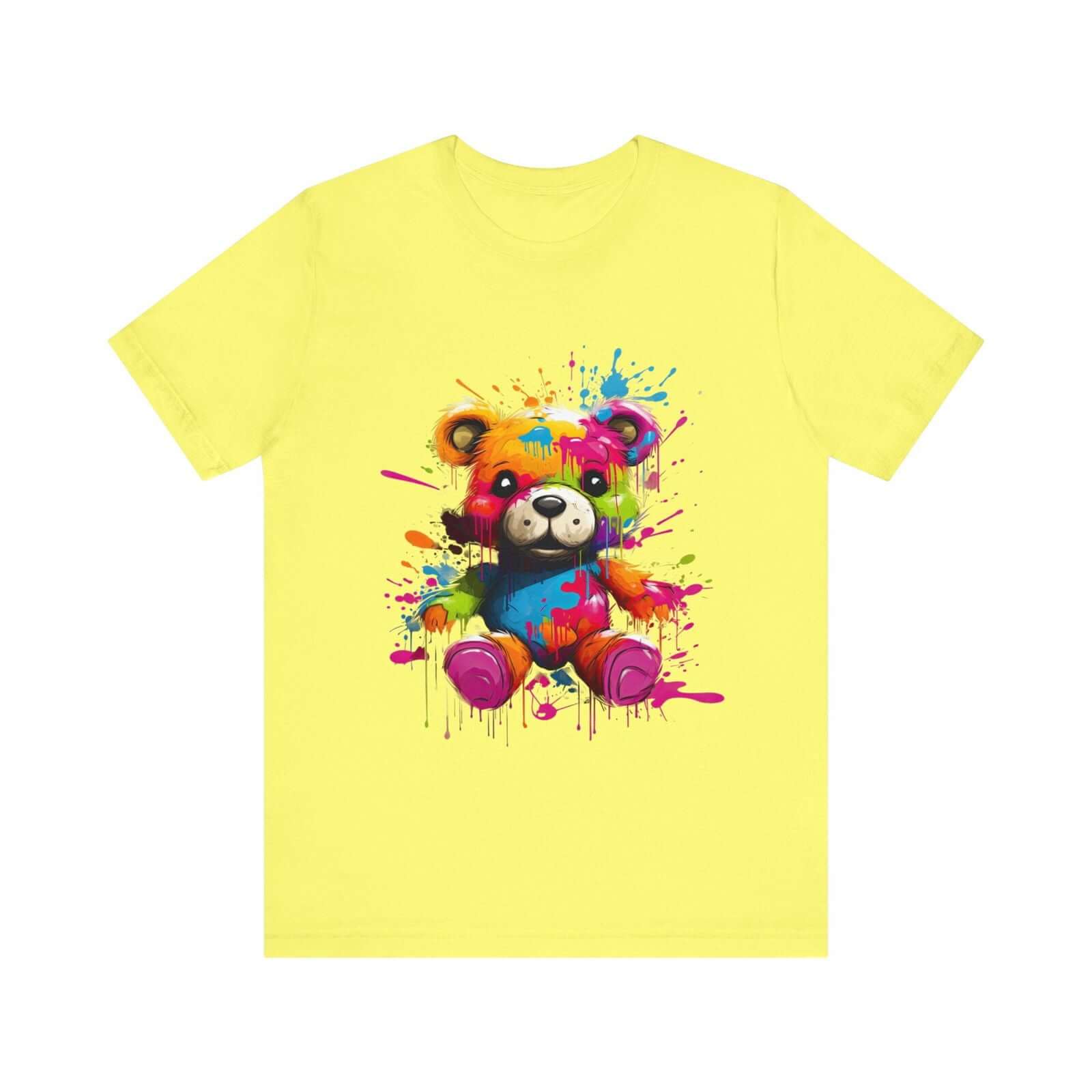 Teddy Bear Paint Splatter T-Shirt for a Colorful Statement