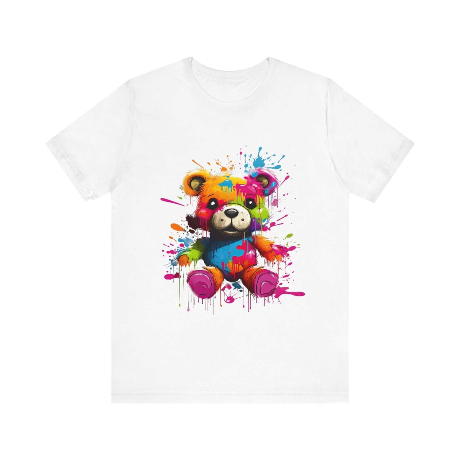 Teddy Bear Paint Splatter T-Shirt for a Colorful Statement