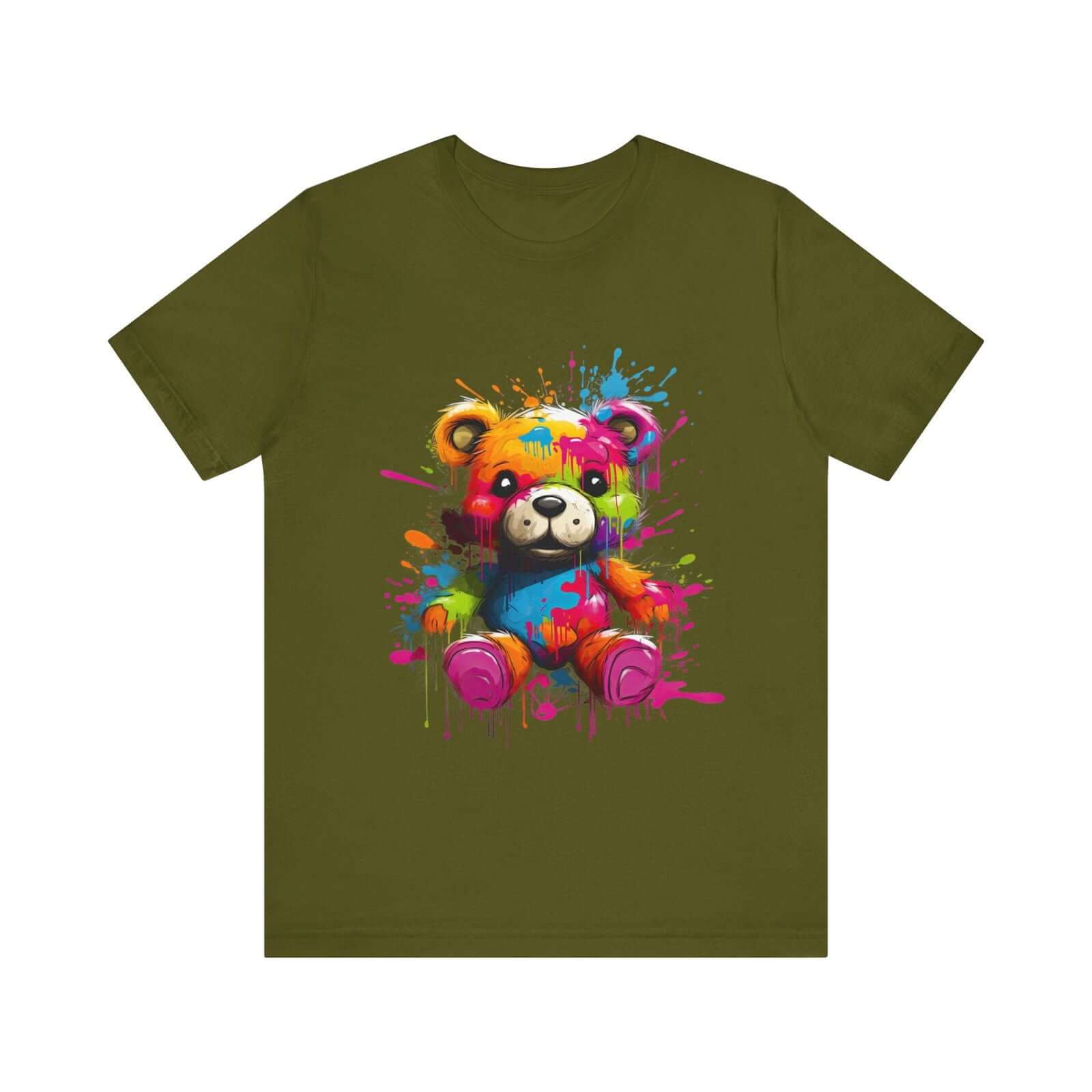 Teddy Bear Paint Splatter T-Shirt for a Colorful Statement