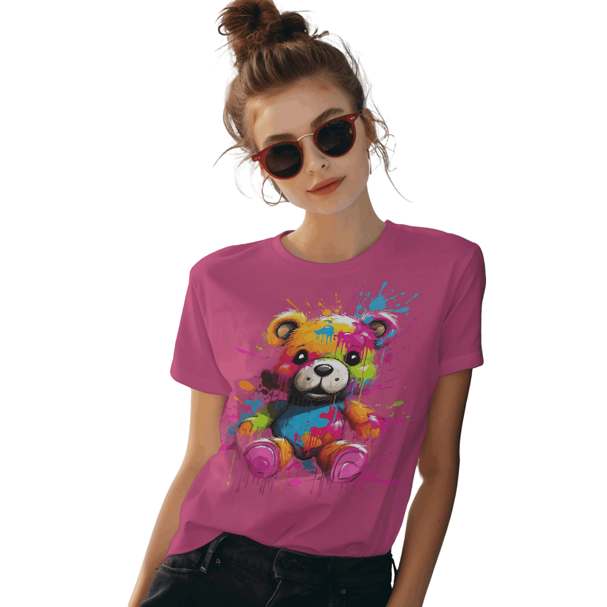 Teddy Bear Paint Splatter T-Shirt for a Colorful Statement Berry