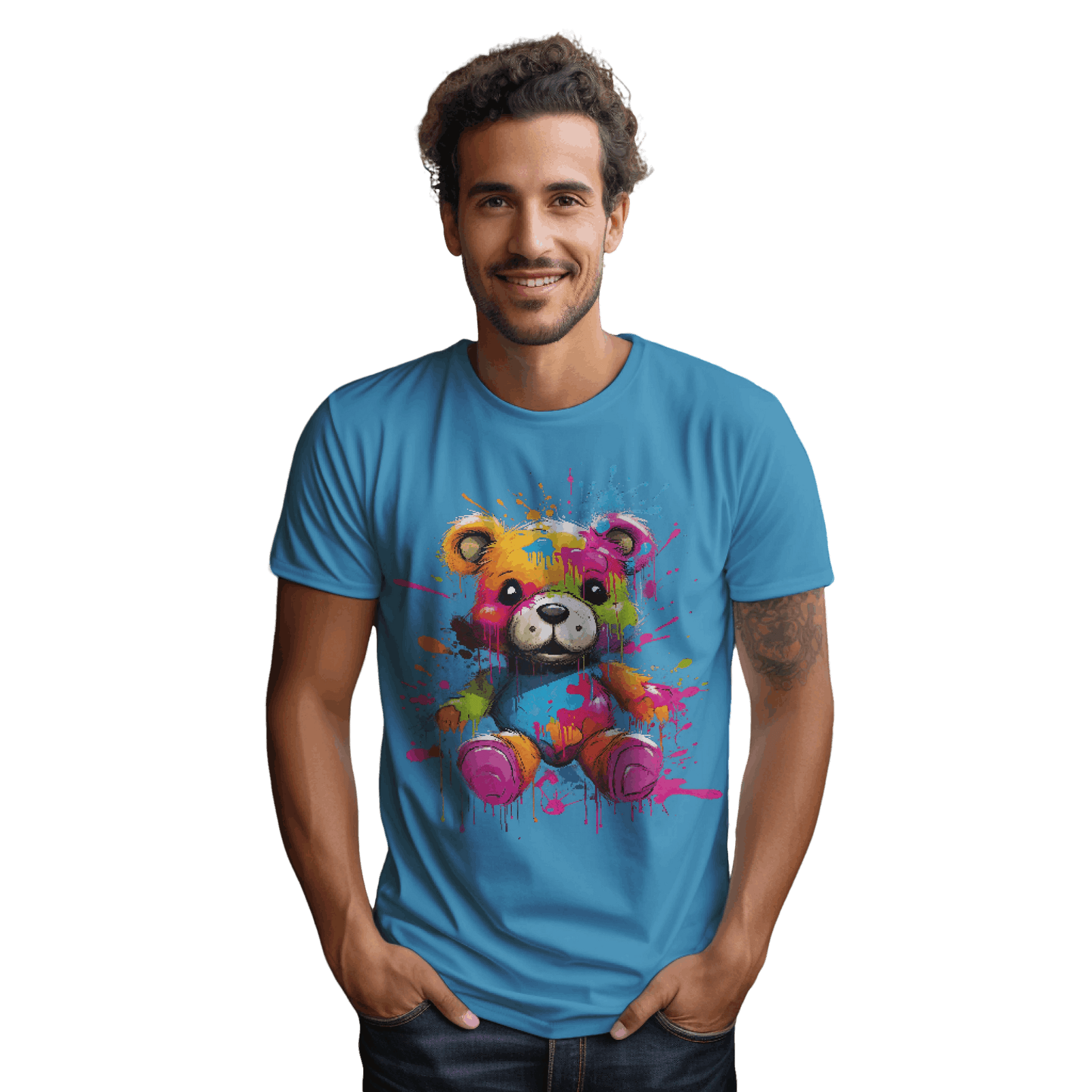 Teddy Bear Paint Splatter T-Shirt for a Colorful Statement