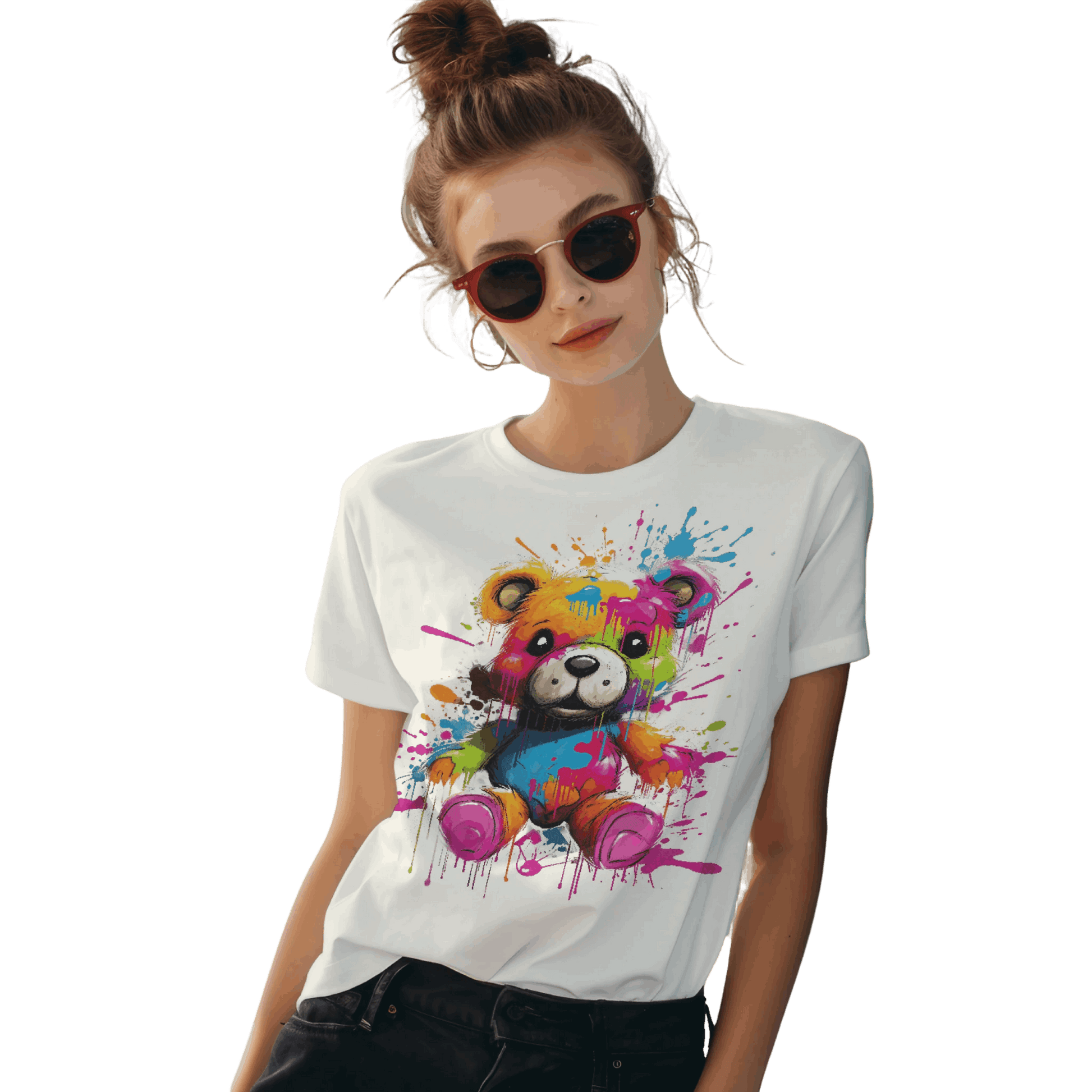 Teddy Bear Paint Splatter T-Shirt for a Colorful Statement Natural