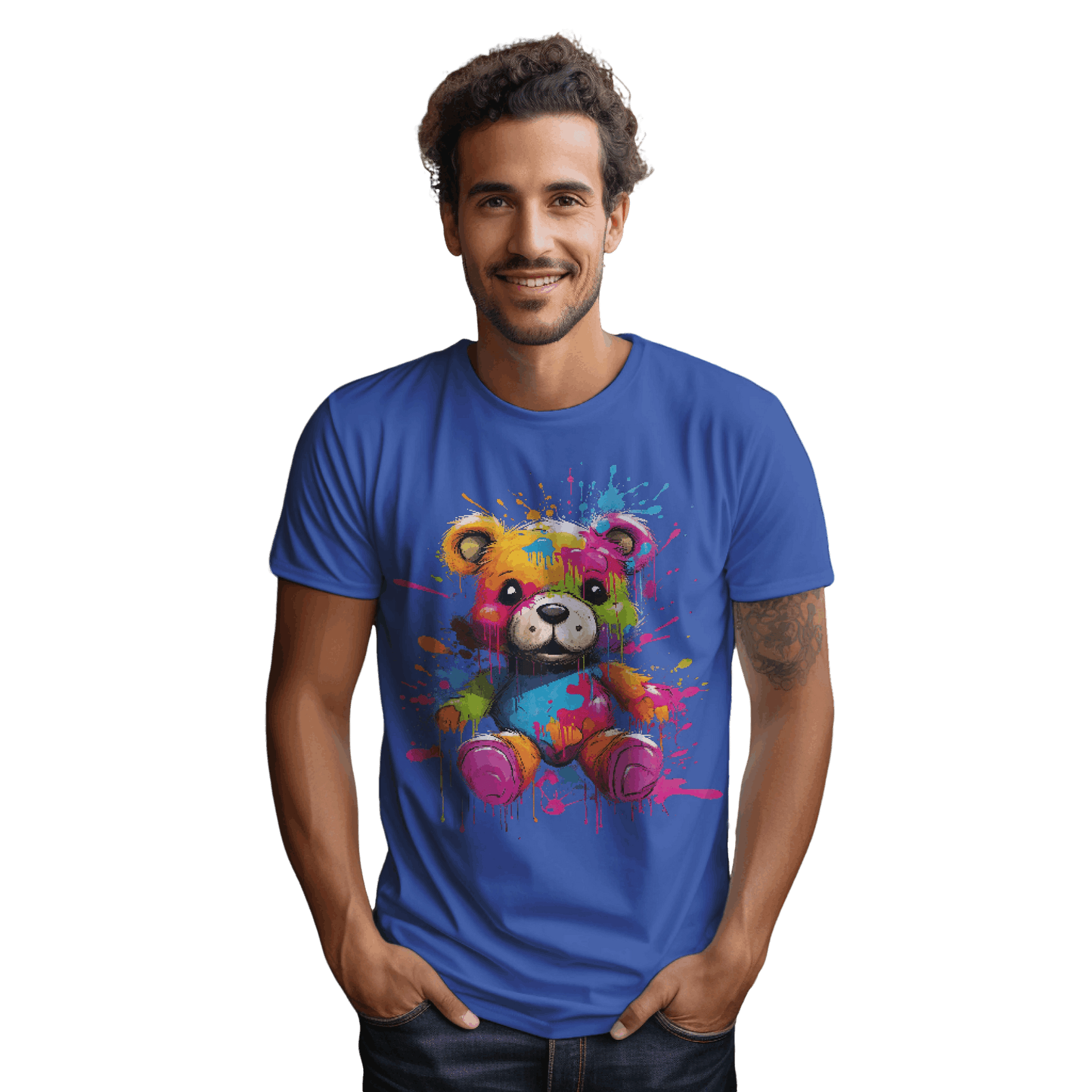 Teddy Bear Paint Splatter T-Shirt for a Colorful Statement