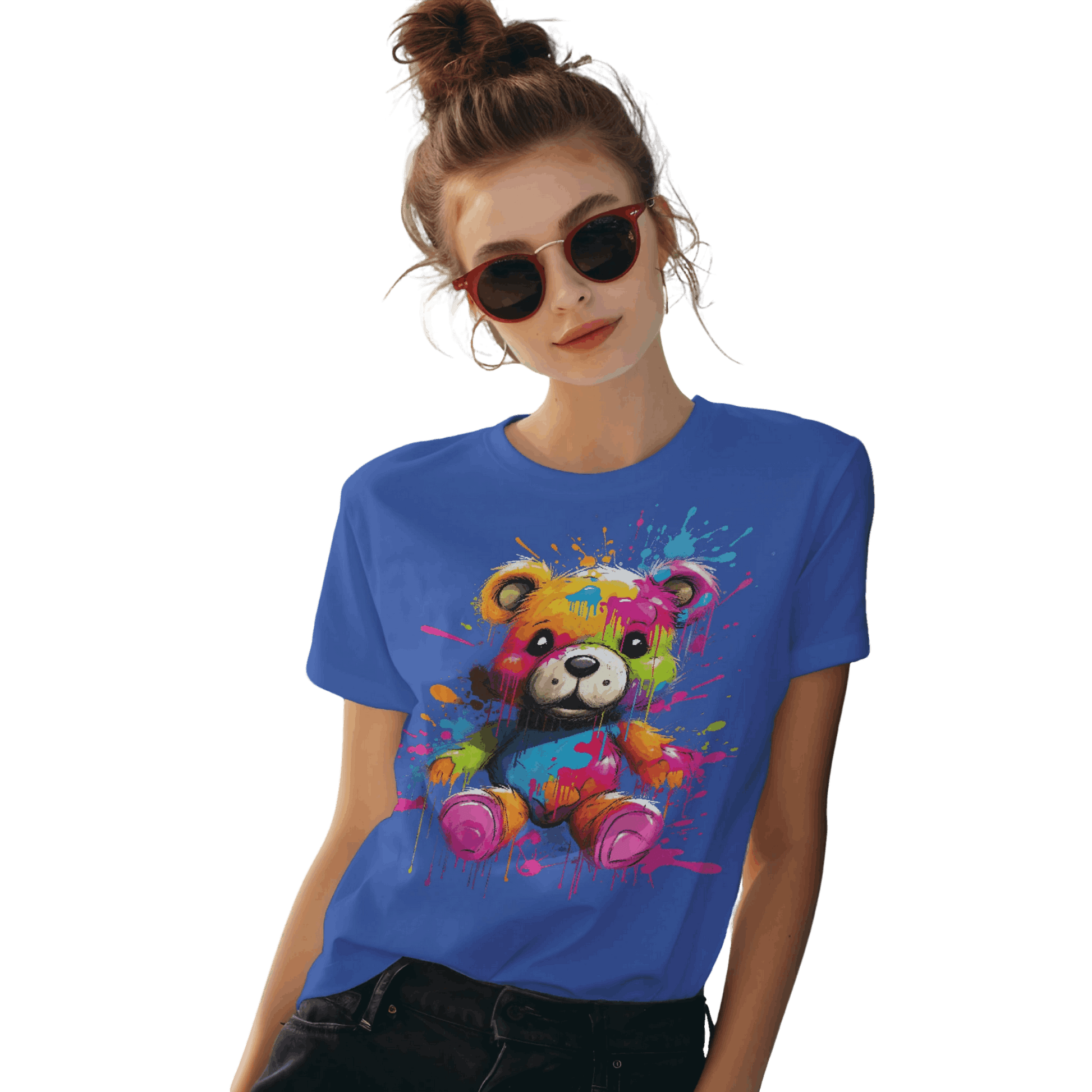 Teddy Bear Paint Splatter T-Shirt for a Colorful Statement True Royal