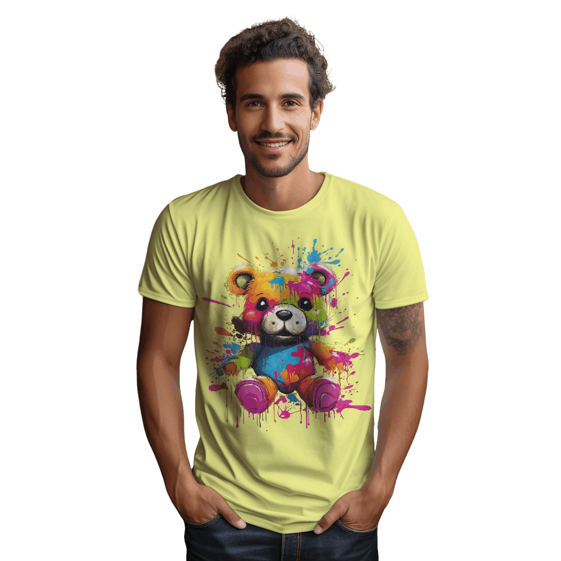 Teddy Bear Paint Splatter T-Shirt for a Colorful Statement