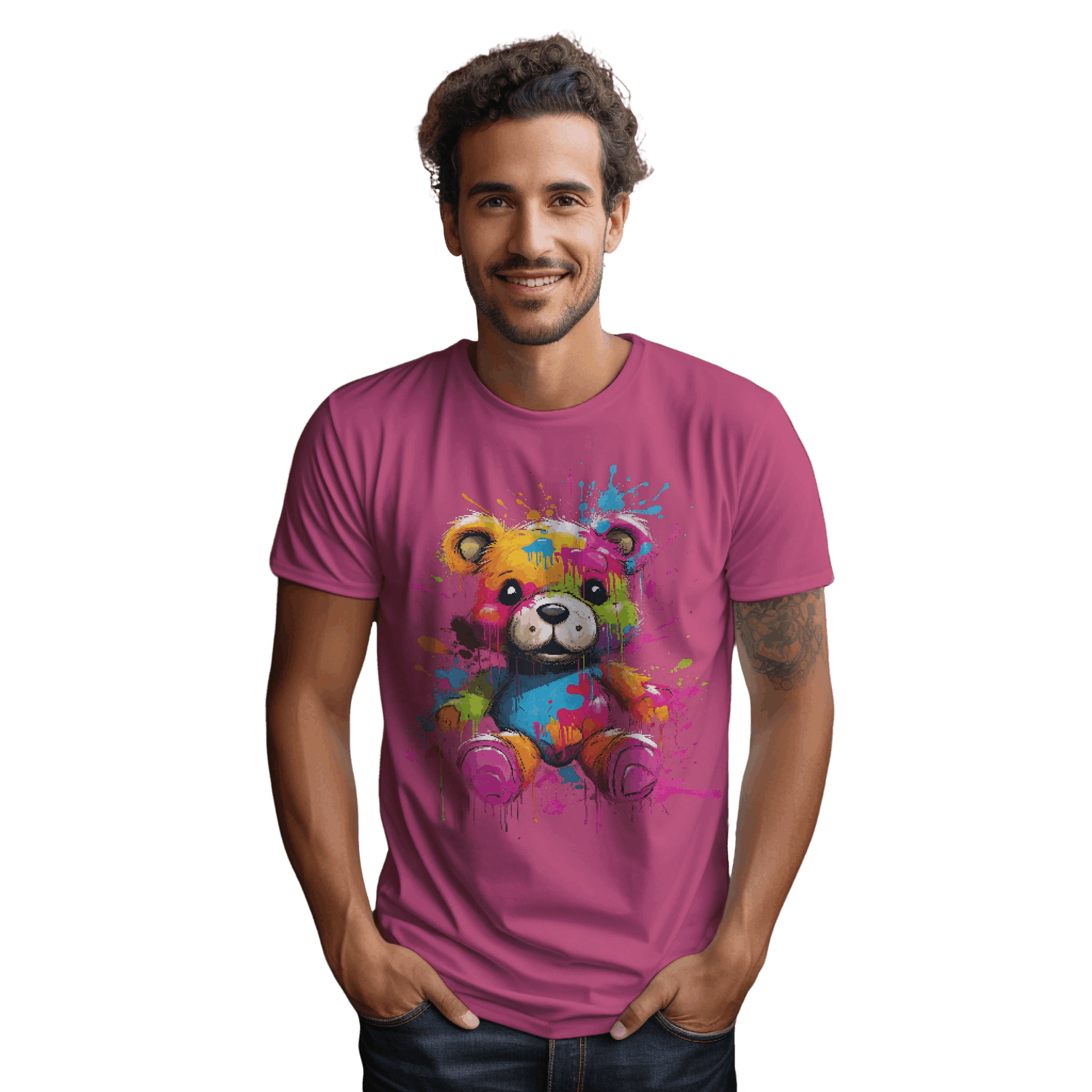 Teddy Bear Paint Splatter T-Shirt for a Colorful Statement