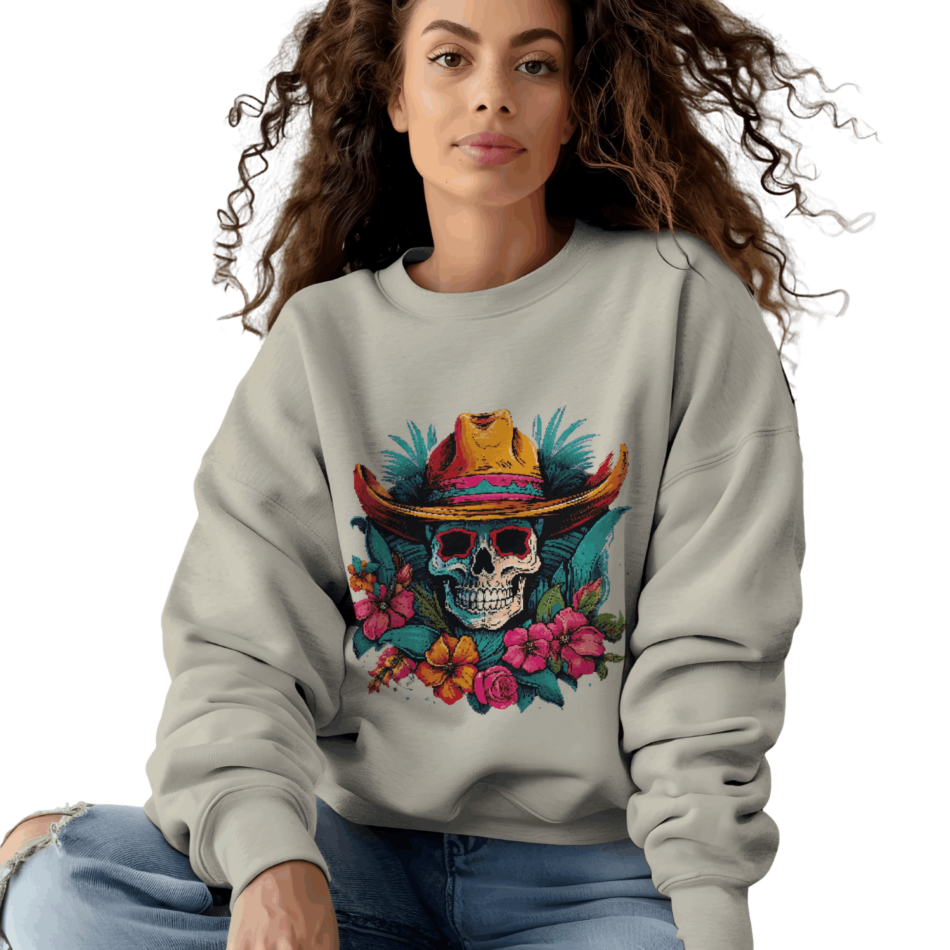 Tropical Cowboy Skull Sweatshirt: Bold and Unique Western Flair