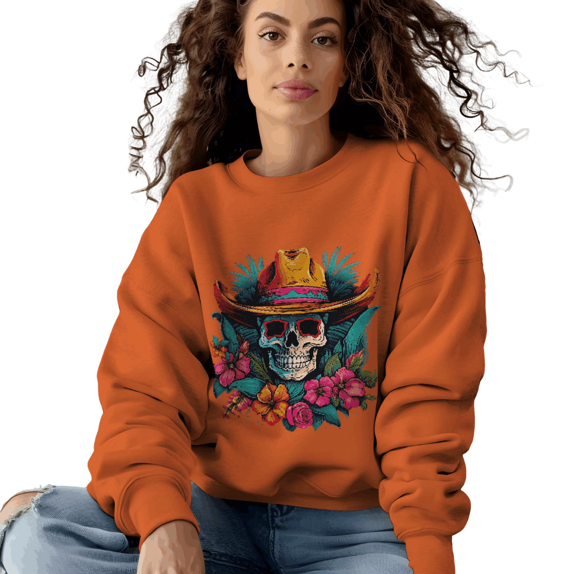 Tropical Cowboy Skull Sweatshirt: Bold and Unique Western Flair