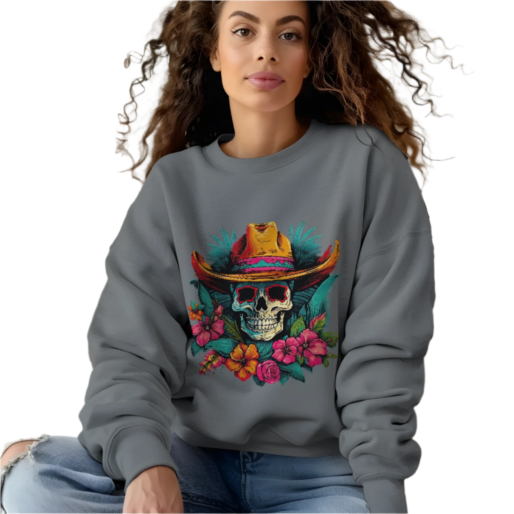 Tropical Cowboy Skull Sweatshirt: Bold and Unique Western Flair