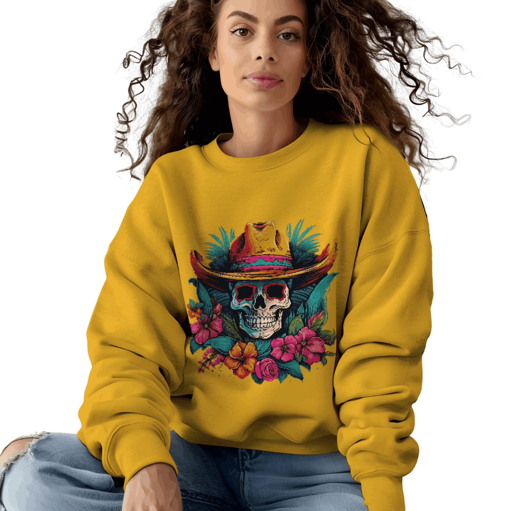 Tropical Cowboy Skull Sweatshirt: Bold and Unique Western Flair