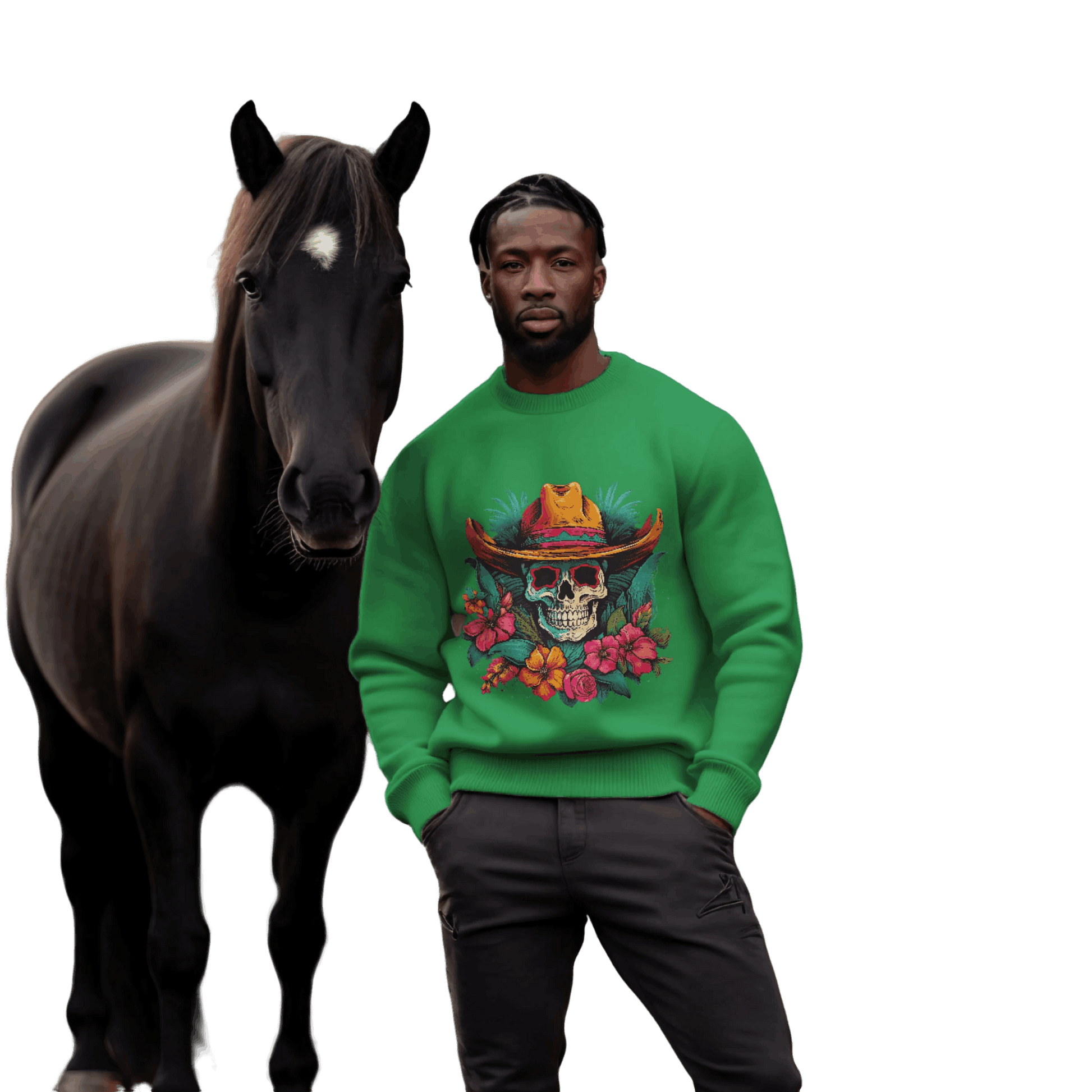 Tropical Cowboy Skull Sweatshirt: Bold and Unique Western Flair Irish Green