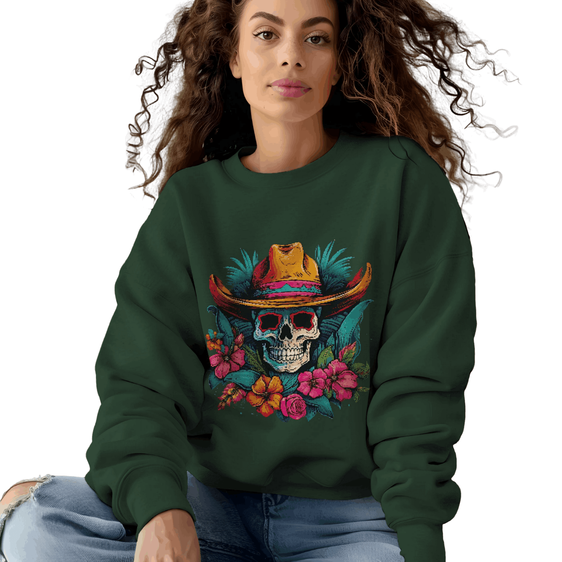 Tropical Cowboy Skull Sweatshirt: Bold and Unique Western Flair