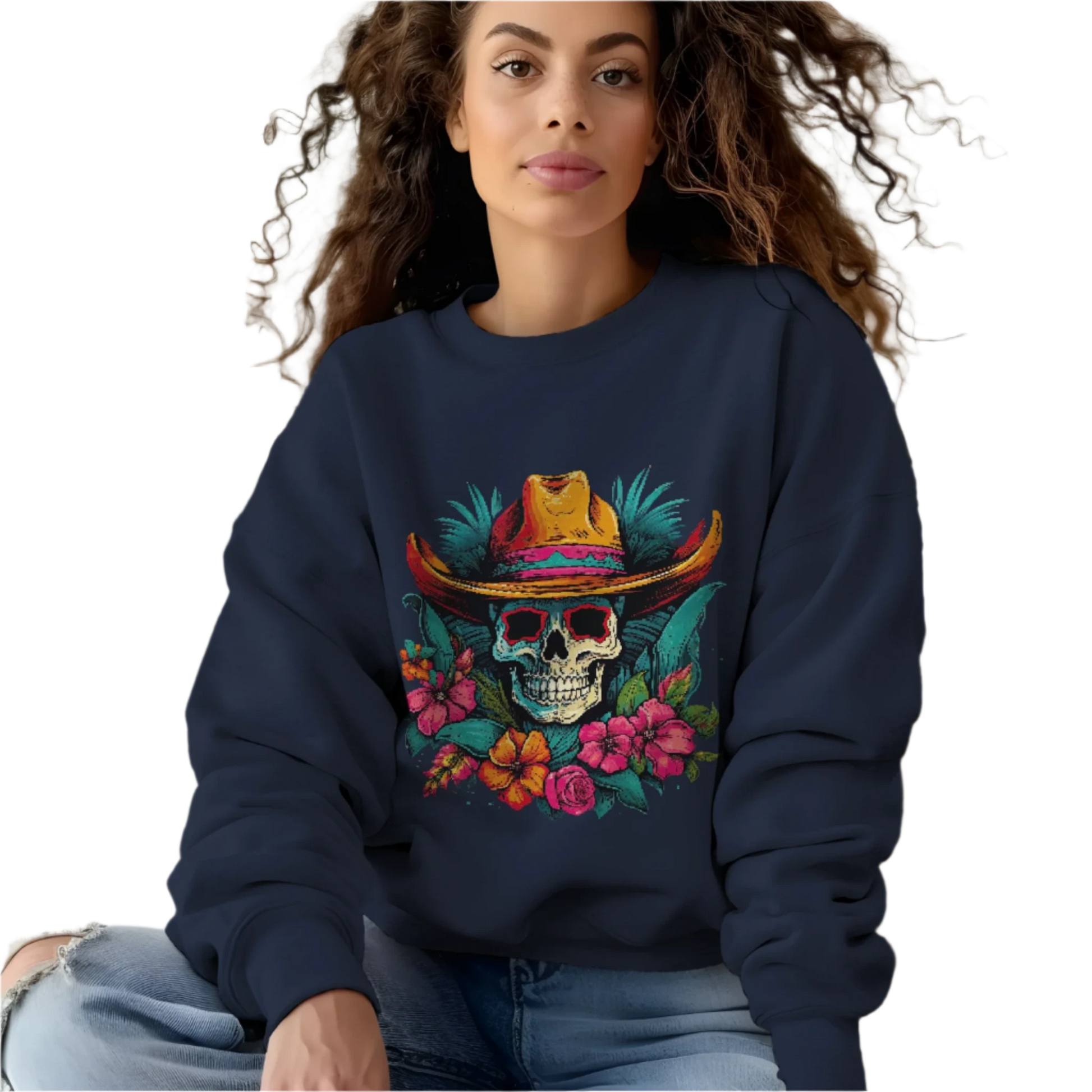 Tropical Cowboy Skull Sweatshirt: Bold and Unique Western Flair