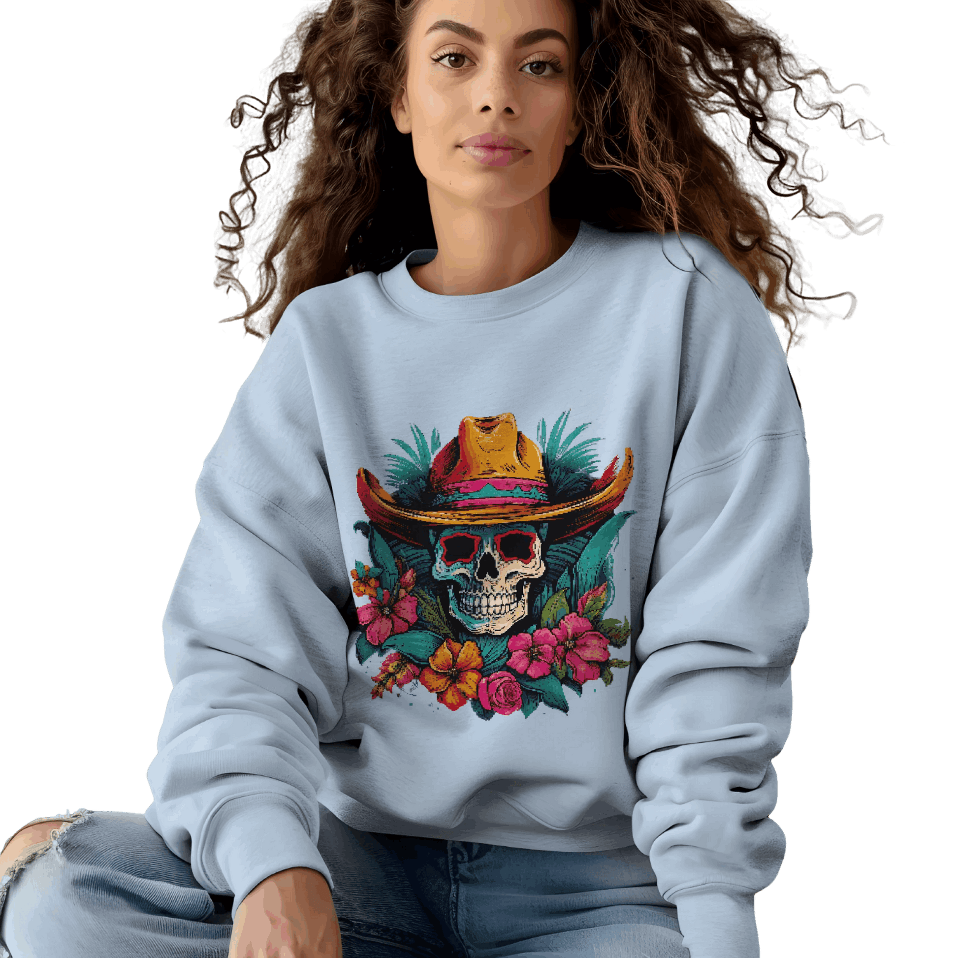 Tropical Cowboy Skull Sweatshirt: Bold and Unique Western Flair