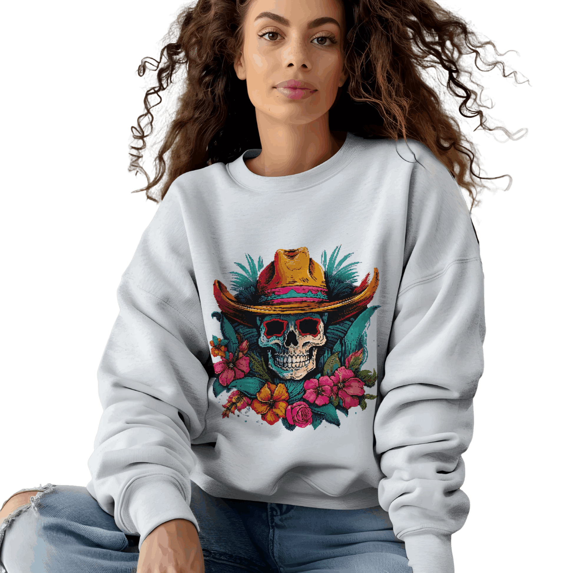 Tropical Cowboy Skull Sweatshirt: Bold and Unique Western Flair