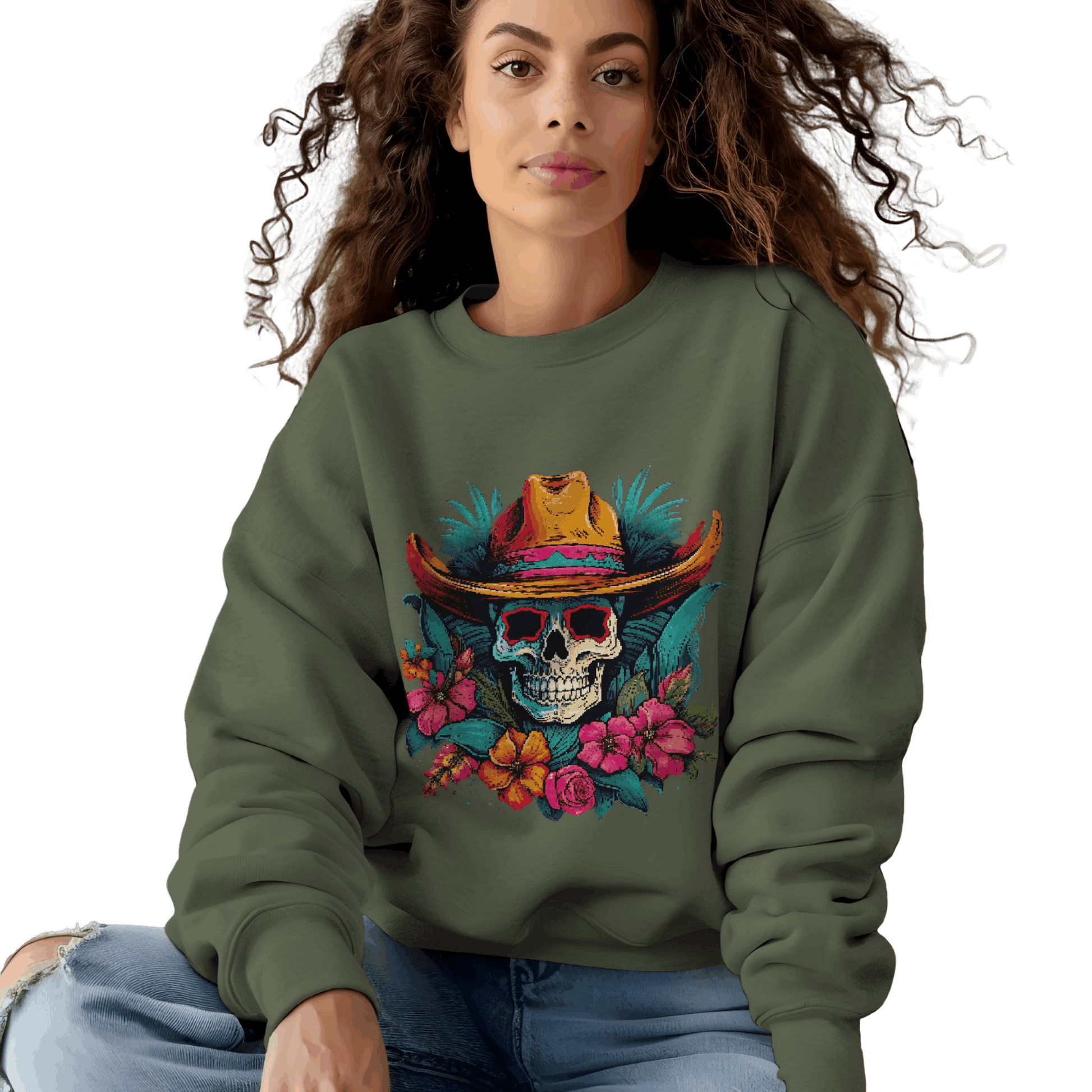 Tropical Cowboy Skull Sweatshirt: Bold and Unique Western Flair