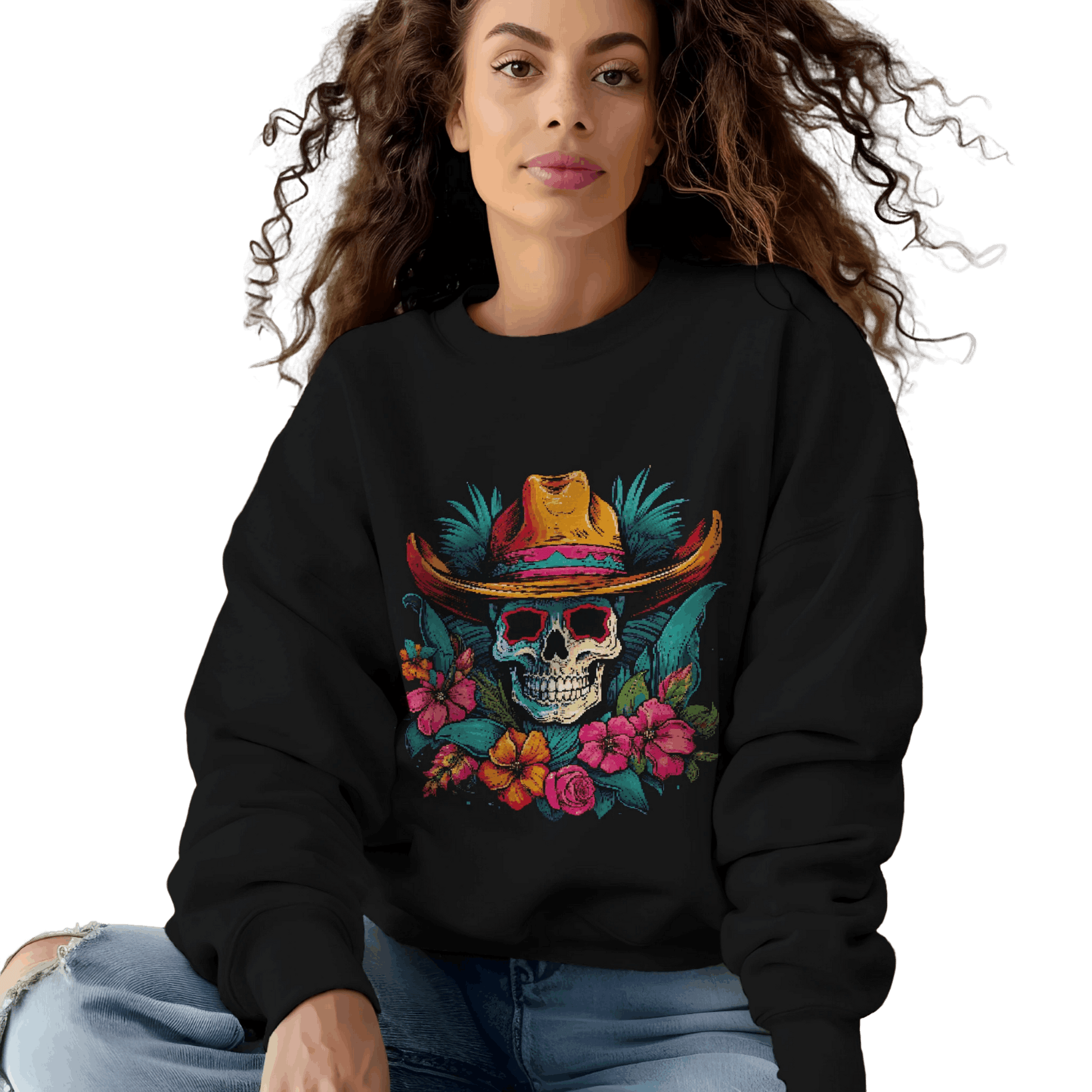 Tropical Cowboy Skull Sweatshirt: Bold and Unique Western Flair