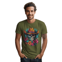 Thumbnail for Tropical Cowboy Skull T-Shirt for Bold Style and Unique Statements Olive