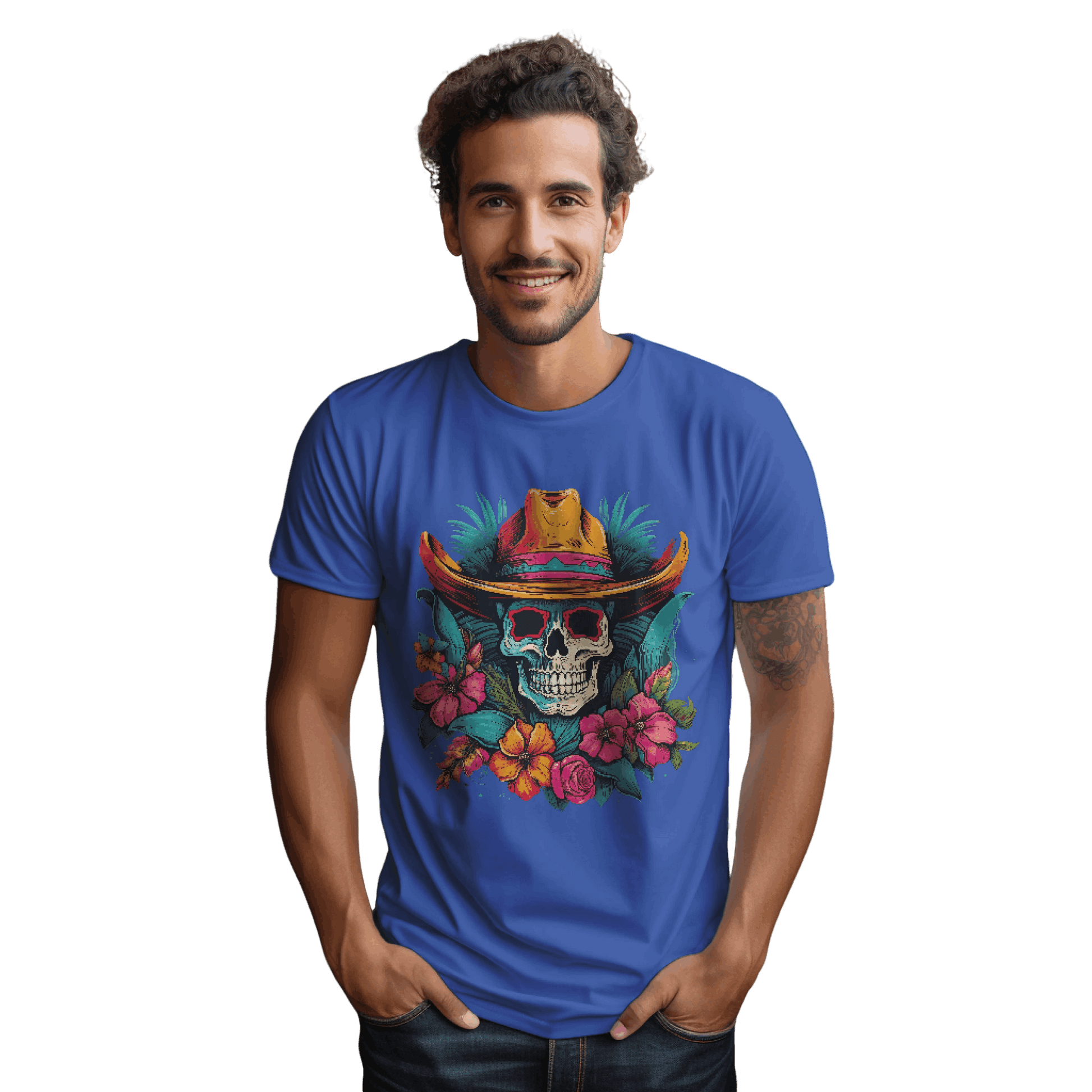 Tropical Cowboy Skull T-Shirt for Bold Style and Unique Statements True Royal