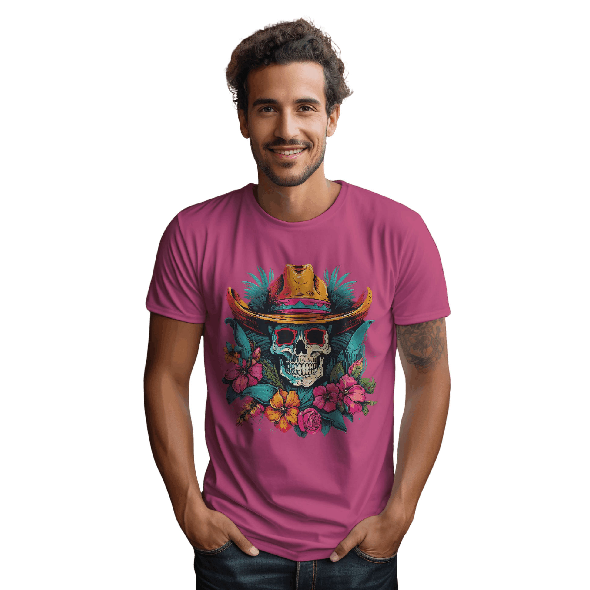 Tropical Cowboy Skull T-Shirt for Bold Style and Unique Statements Berry