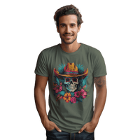 Thumbnail for Tropical Cowboy Skull T-Shirt for Bold Style and Unique Statements Military Green