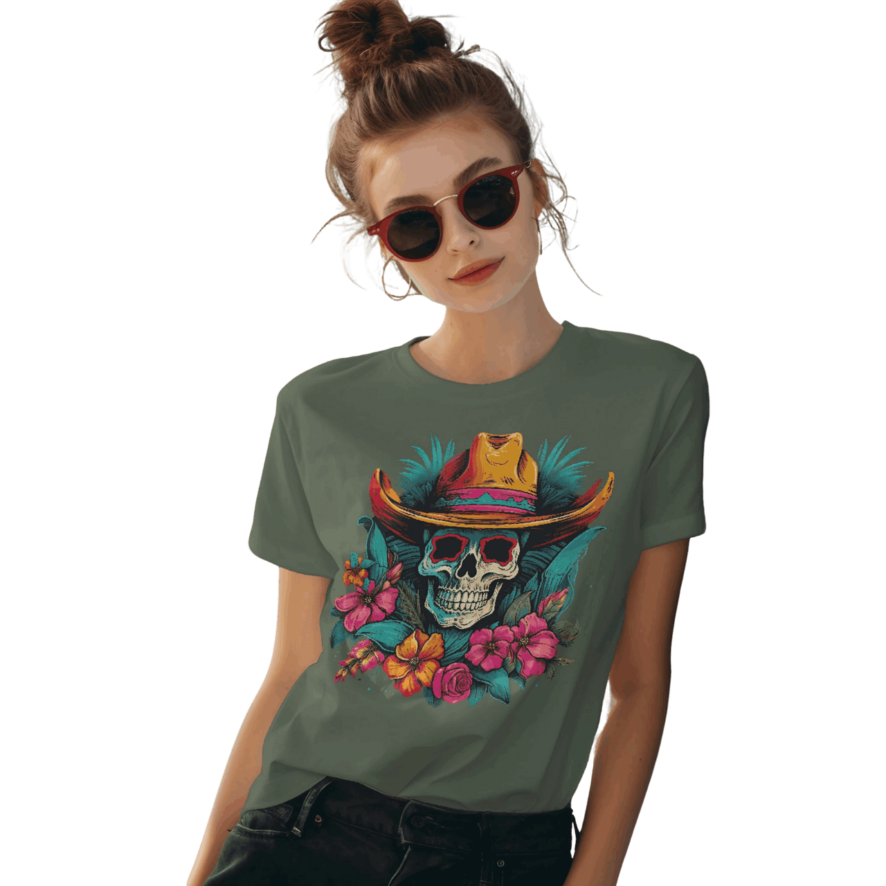 Tropical Cowboy Skull T-Shirt for Bold Style and Unique Statements