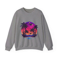 Thumbnail for Tropical Sunset Crewneck Sweatshirt for Vibrant Relaxation Graphite Heather